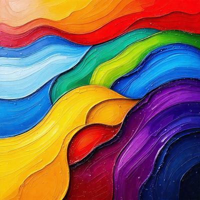 The primary subject of the image is a painting featuring a colorful landscape. The painting is a mix of different colors, creating a vibrant and lively atmosphere. The setting is a painting of a hillside, with a variety of colors and patterns. The visual style is a painting, showcasing the artist's skill in creating a realistic and visually appealing scene. The colors and mood of the painting are energetic and uplifting, making it an enjoyable and engaging piece of art.